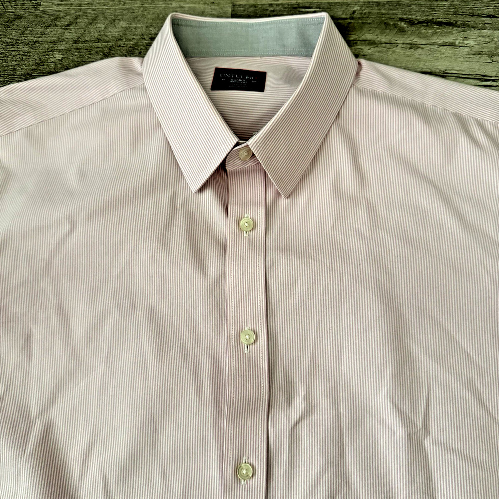 Untuckit Shirt Mens XL Duoro Button Up Pink Striped 100% Cotton Wrinkle Free